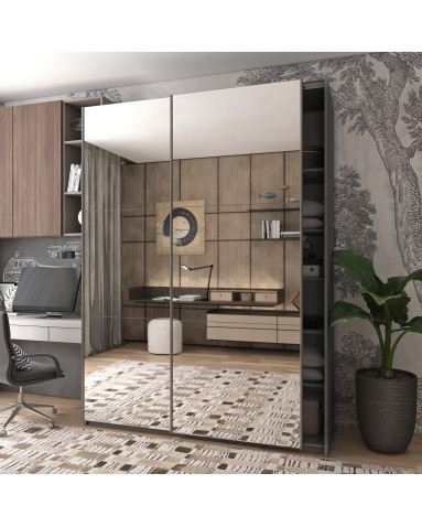 Kleiderschrank Doros G-Caiser Schiebetüren Graphitgrau mit Glas 180x60x240 (42005012)