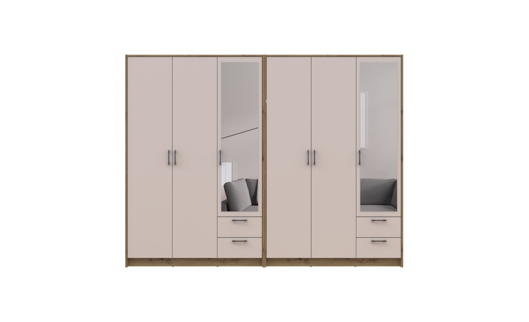 Kleiderschrank mit Spiegel Doros Rondi Artisan Eiche/Kaschmir 3+3 Türen 242x52x195 (42005659)