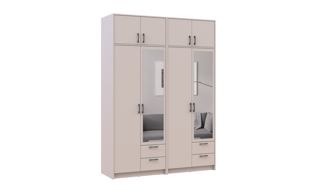 Kleiderschrank mit Spiegel und Aufsatz Doros Rondi Kaschmir 2+2 Türen 164x52x236 (42005629)