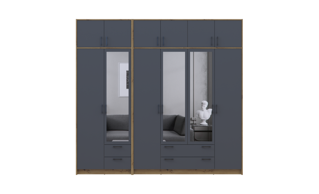 Kleiderschrank mit Spiegel und Aufsatz Doros Rondi Artisan Eiche/Graphit 2+4 Türen 242x52x236 (42005705)