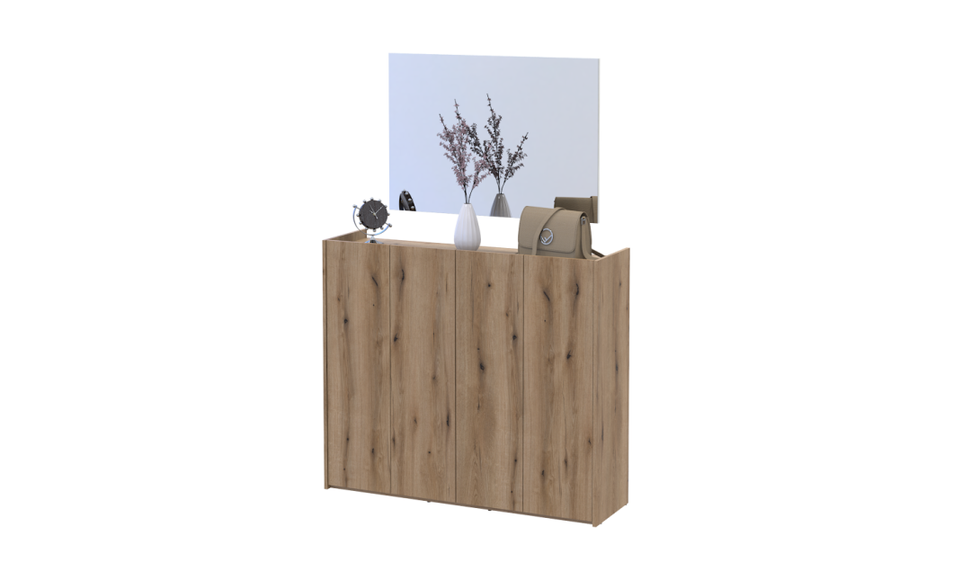 Schuhschrank Doros Kassel mit Spiegel Eiche Evoke 4 Türen 128×40×110 (42005501)