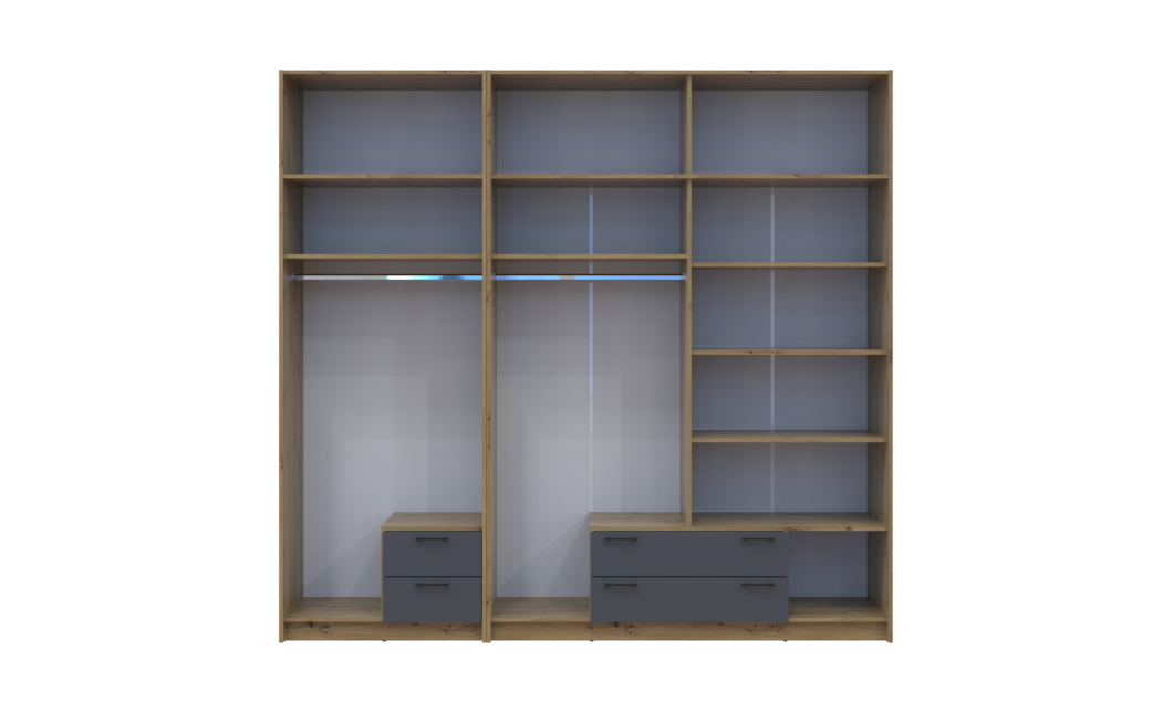 Kleiderschrank mit Spiegel und Aufsatz Doros Rondi Artisan Eiche/Graphit 2+4 Türen 242x52x236 (42005705)