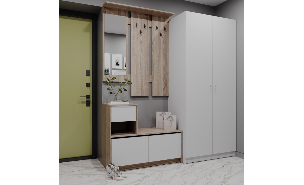 Flurmöbel Set Bela + Kleiderschrank Promo Sonoma Eiche/Weiß 190x48x204 (42005328)