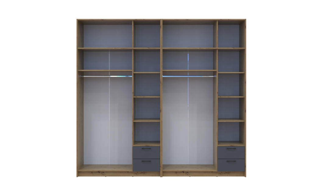 Kleiderschrank mit Spiegel und Aufsatz Doros Rondi Artisan Eiche/Graphit 3+3 Türen 242x52x236 (42005707)