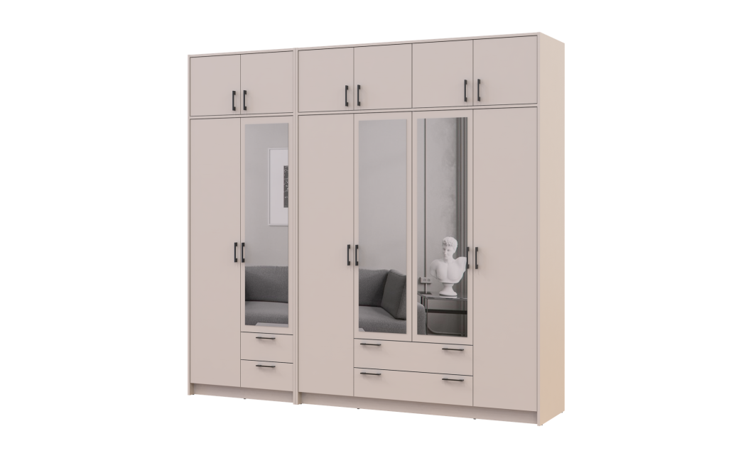 Kleiderschrank mit Spiegel und Aufsatz Doros Rondi Kaschmir 2+4 Türen 242x52x236 (42005633)