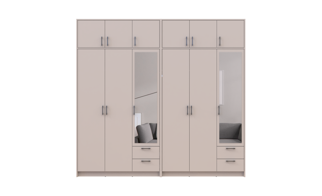 Kleiderschrank mit Spiegel und Aufsatz Doros Rondi Kaschmir 3+3 Türen 242x52x236 (42005635)