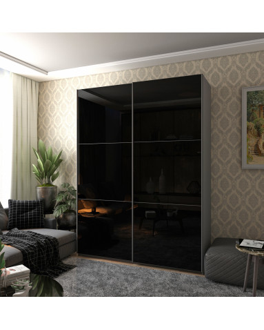 Kleiderschrank Doros G-Caiser Schiebetüren Graphitgrau mit Glas 180x60x240 (42005016)