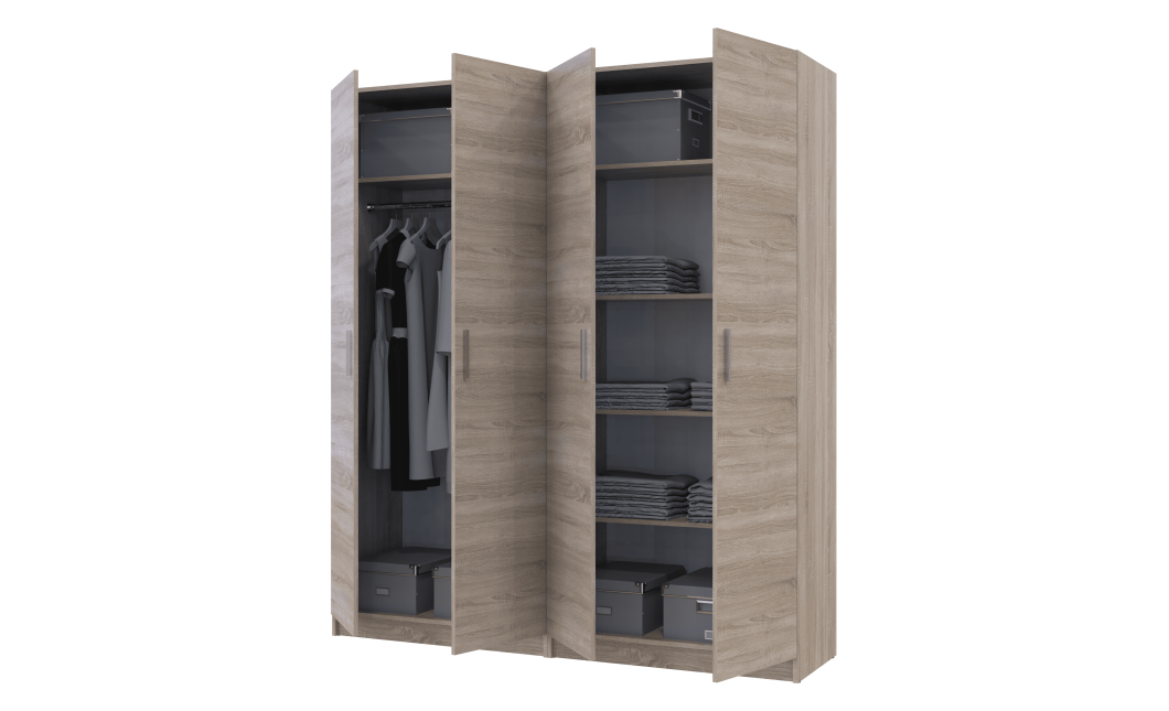 Kleiderschrank Doros Promo Set mit Böden Sonoma Eiche 2+2 Türen 180x48x204 (44900287)