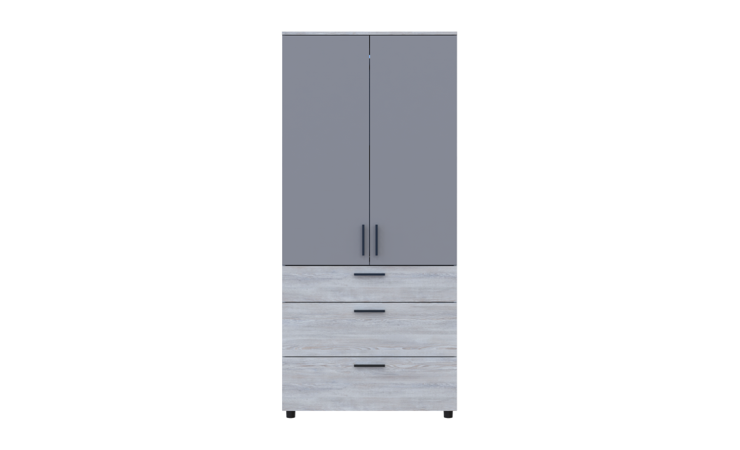 Kleiderschrank Doros Thorn Natti Kiefer/Grau 2 Türen 3 Schubladen Böden 90x51,6x200 (44900466)