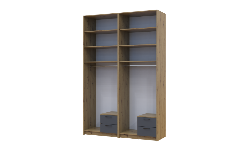 Kleiderschrank mit Spiegel und hohem Aufsatz Doros Rondi Artisan Eiche/Graphit 2+2 Türen 164x52x260 (42005713)