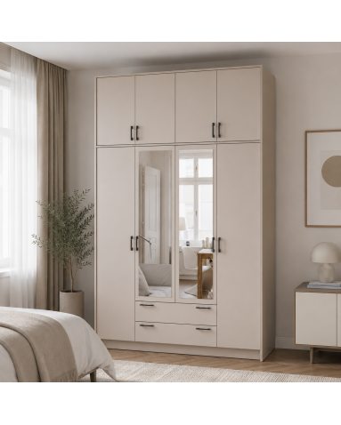 Kleiderschrank Doros Rondi mit Drehtüren mit Oberschrank und Spiegel Kaschmir 4 Türen 160x52x260 (80738489)