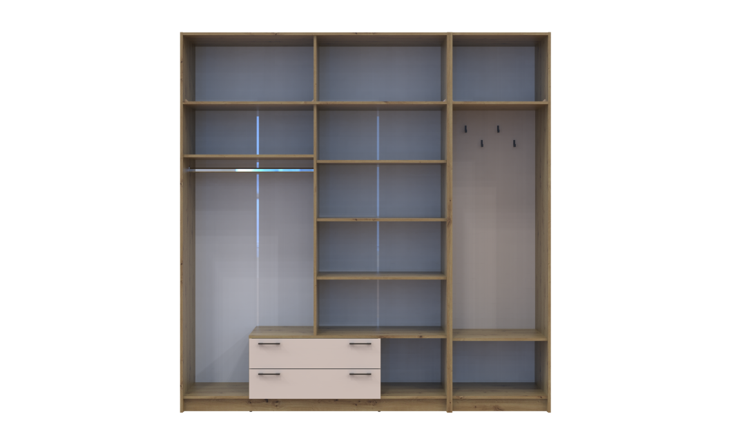 Drehtürenschrank Doros Rondi mit Kleiderstange und Oberschrank Artisan Eiche/Kaschmir 4 Türen 220x52x236 (42005296)