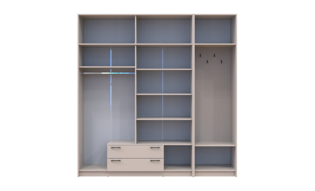 Kleiderschrank Doros Rondi mit Kleiderstange, Spiegel und Oberschrank Kaschmir 4 Türen 220x52x236 (42005405)