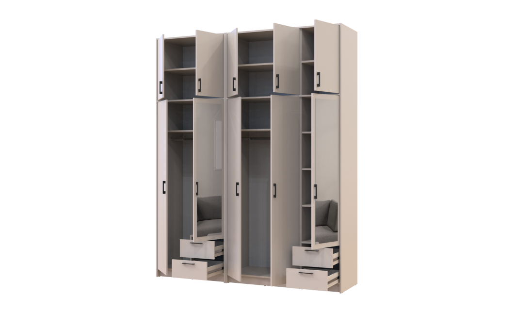 Kleiderschrank mit Spiegel und hohem Aufsatz Doros Rondi Kaschmir 2+3 Türen 203x52x260 (42005643)