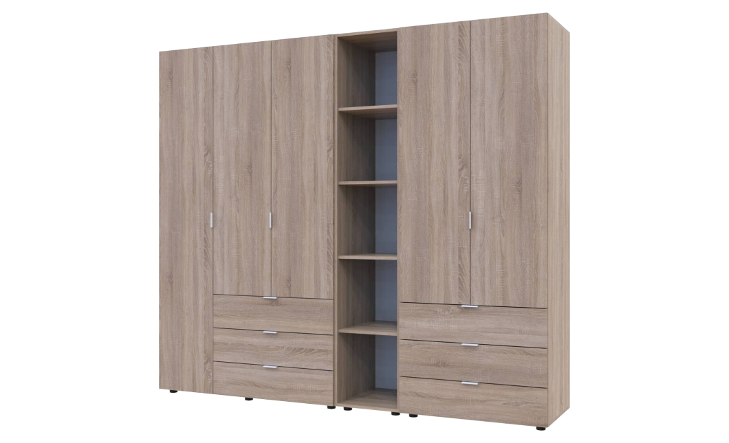 Kleiderschrank Doros Gelar Sonoma Eiche 2+3 Türen mit offenem Regal 231,9x49,5x203,4 (42005046)