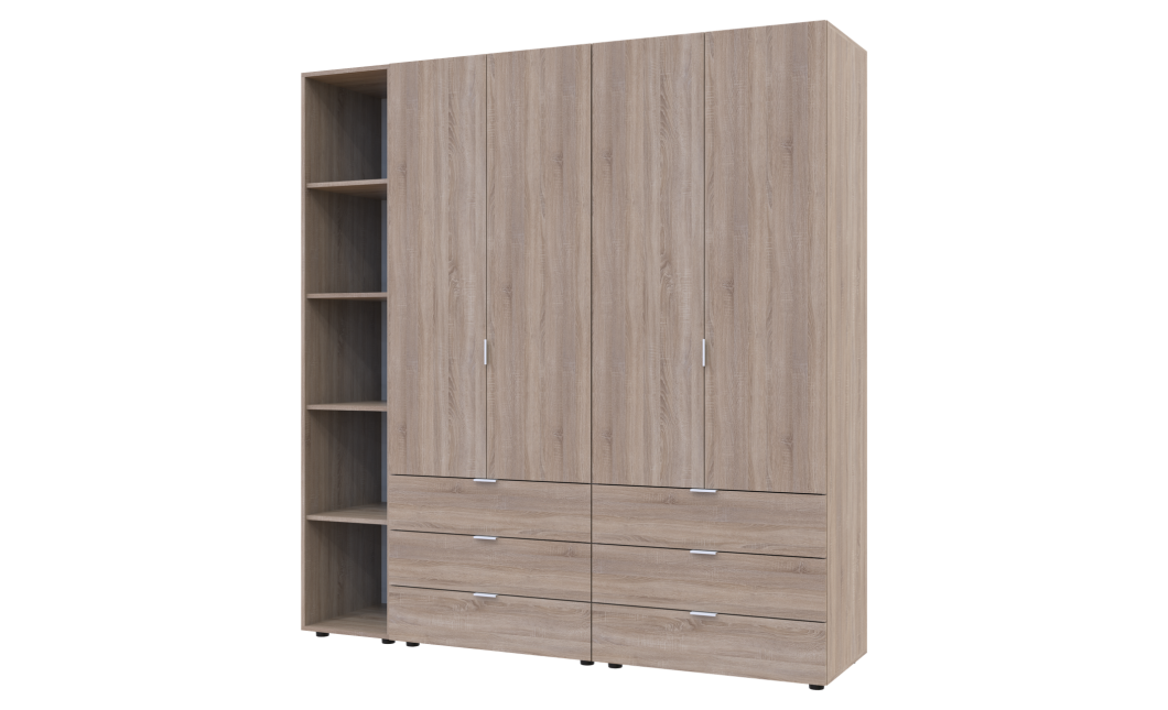 Kleiderschrank Doros Gelar Sonoma Eiche 2+2 Türen mit offenem Regal 193,2x49,5x203,4 (42005044)