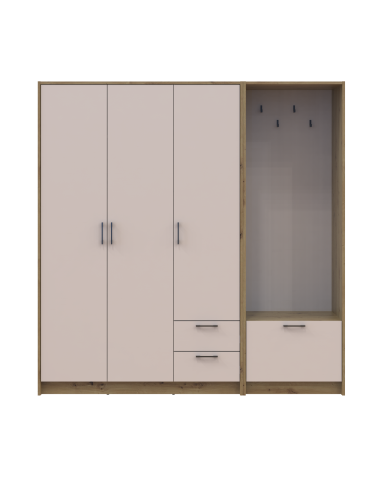 Kleiderschrank Doros Rondi mit Kleiderstange Artisan Eiche/Kaschmir 3 Türen 181x52x195 (42005280)