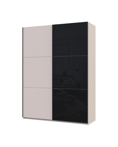 Kleiderschrank Doros G-Caiser Schiebetüren Kaschmir/Schwarz Glas 2 Türen 180x60x240 (42005323)