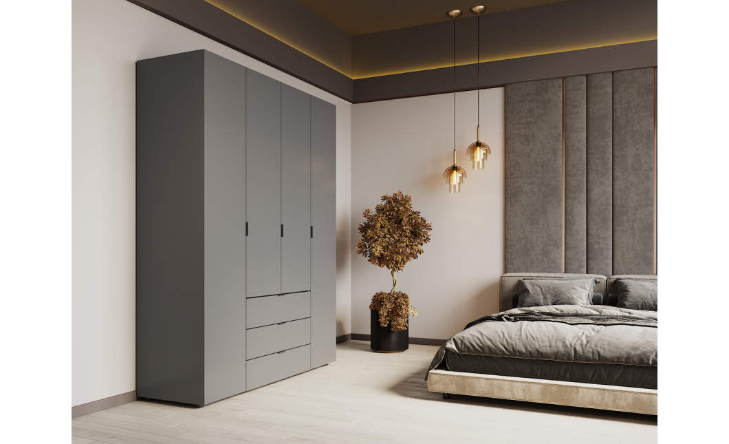 Kleiderschrank Doros Gelar mit Drehtüren Graphitgrau 4 Türen 155x49,5x203,4 (80737075)