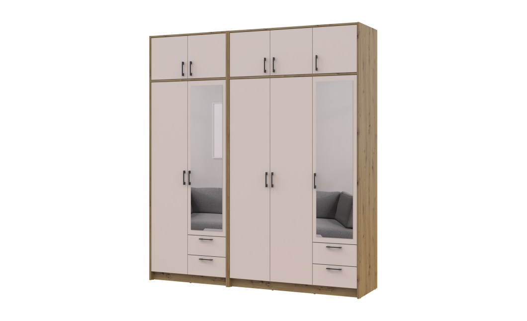 Kleiderschrank mit Spiegel und Aufsatz Doros Rondi Artisan Eiche/Kaschmir 2+3 Türen 203x52x236 (42005667)