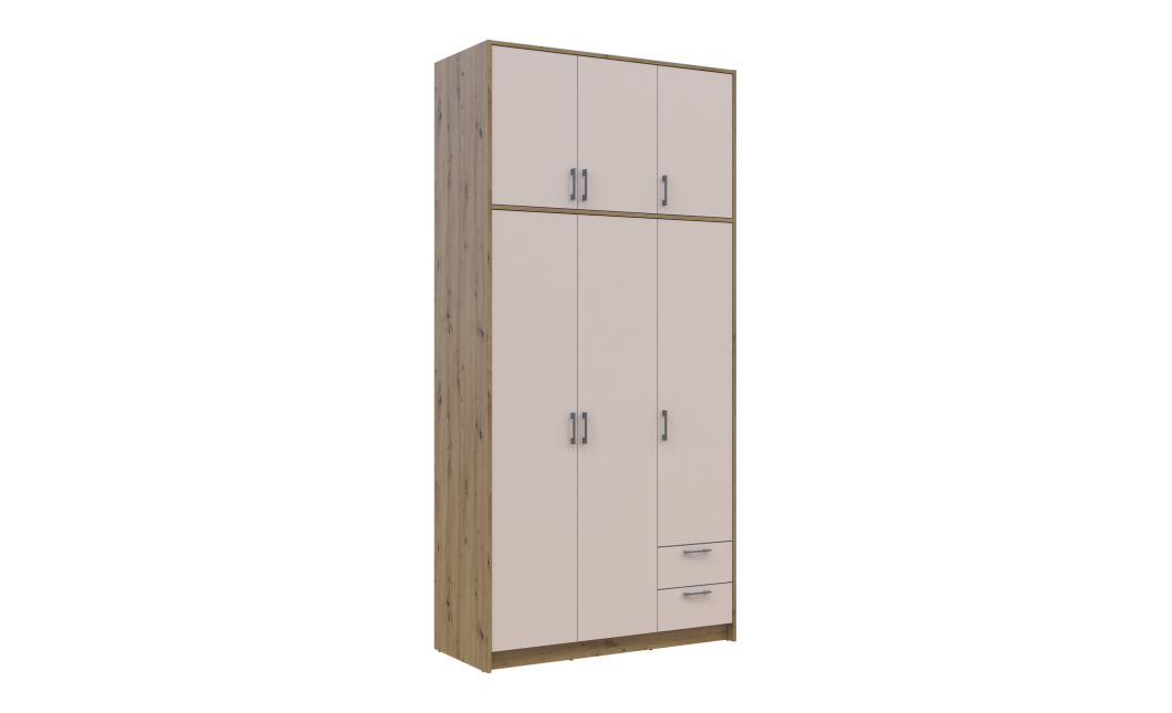 Kleiderschrank Doros Rondi mit Drehtüren mit Oberschrank Artisan Eiche / Kaschmir 3 Türen 121x52x260 (42005193)