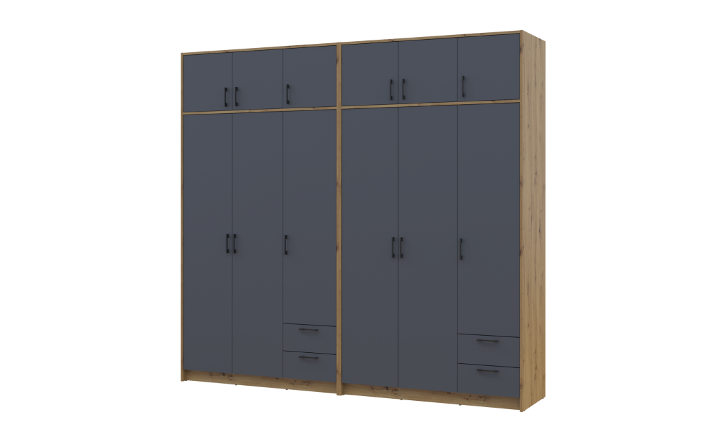 Kleiderschrank mit Aufsatz Doros Rondi Artisan Eiche/Graphit 3+3 Türen 242x52x236 (42005706)