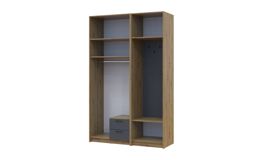 Drehtürenschrank Doros Rondi mit Kleiderstange und Oberschrank Artisan Eiche/Graphitgrau 2 Türen 142x52x236 (42005273)