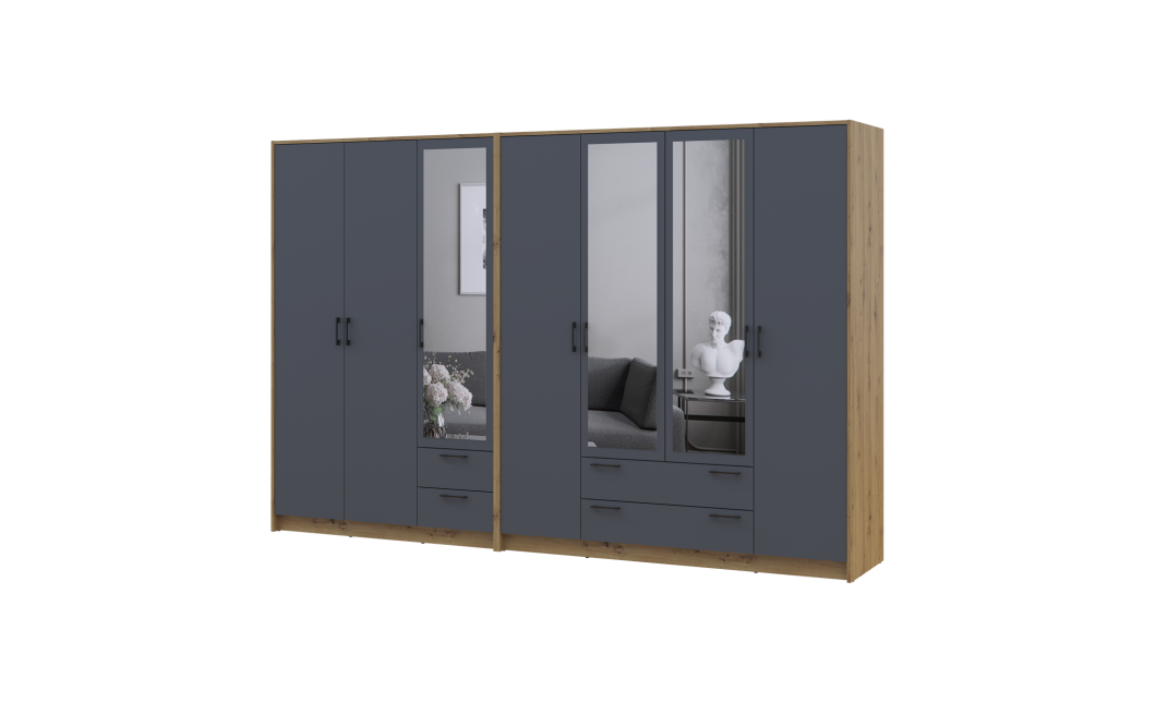 Kleiderschrank mit Spiegel Doros Rondi Artisan Eiche/Graphit 3+4 Türen 281x52x195 (42005697)