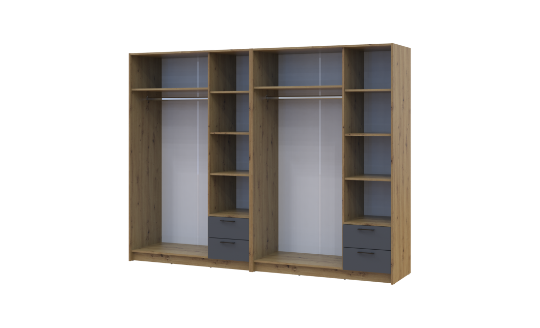 Kleiderschrank mit Spiegel Doros Rondi Artisan Eiche/Graphit 3+3 Türen 242x52x195 (42005695)