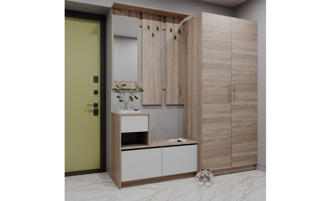 Flurmöbel Set Bela + Kleiderschrank Promo Sonoma Eiche/Weiß 190x48x204 (42005327)