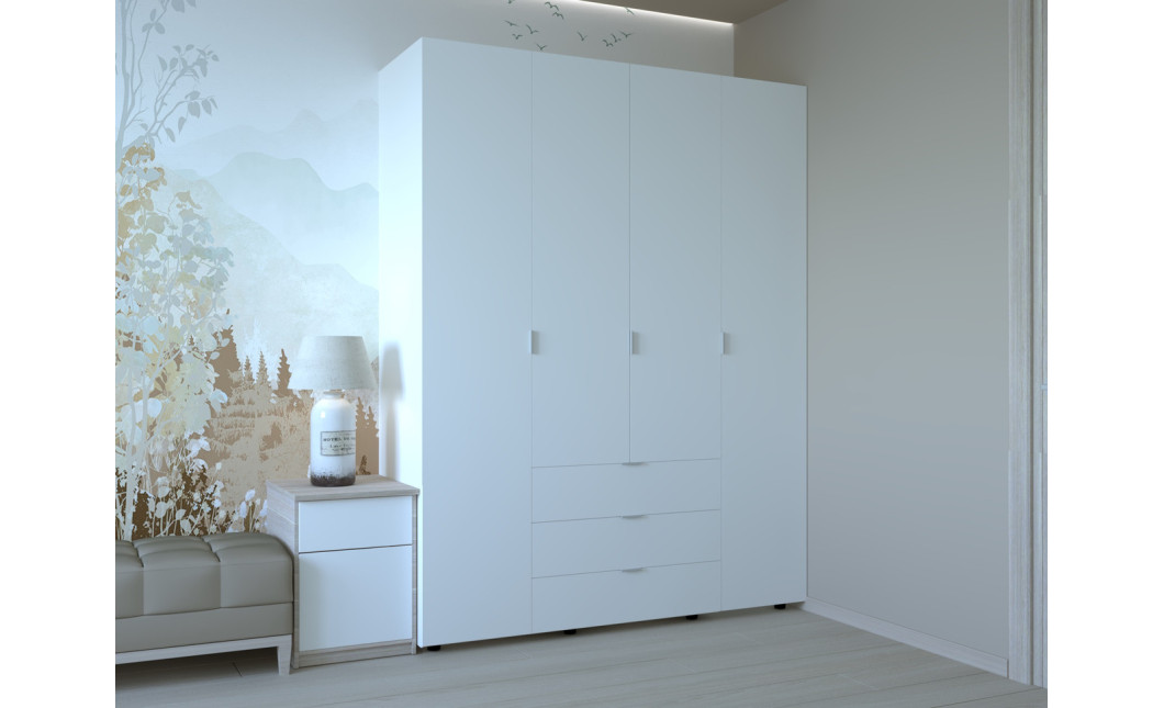 Kleiderschrank Doros Gelar mit Drehtüren Weiß 4 Türen 155x49,5x203,4 (80397642)