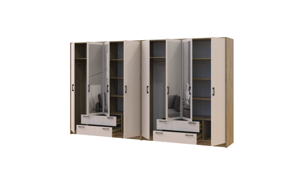 Kleiderschrank mit Spiegel Doros Rondi Artisan Eiche/Kaschmir 4+4 Türen 320x52x195 (42005663)