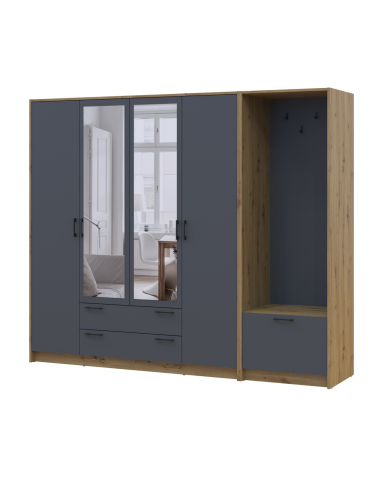 Drehtürenschrank Doros Rondi mit Kleiderstange und Spiegel Artisan Eiche/Graphitgrau 4 Türen 220x52x195 (42005295)