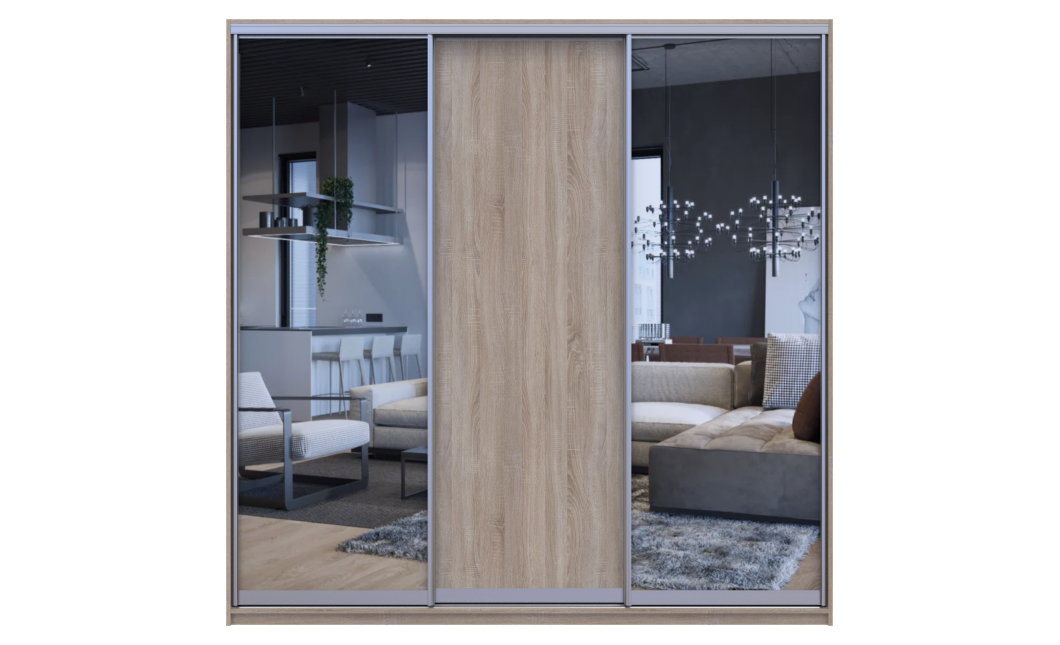 Kleiderschrank Doros City Light Schiebetüren Sonoma Eiche mit Spiegel 225x60x225 (42002136)