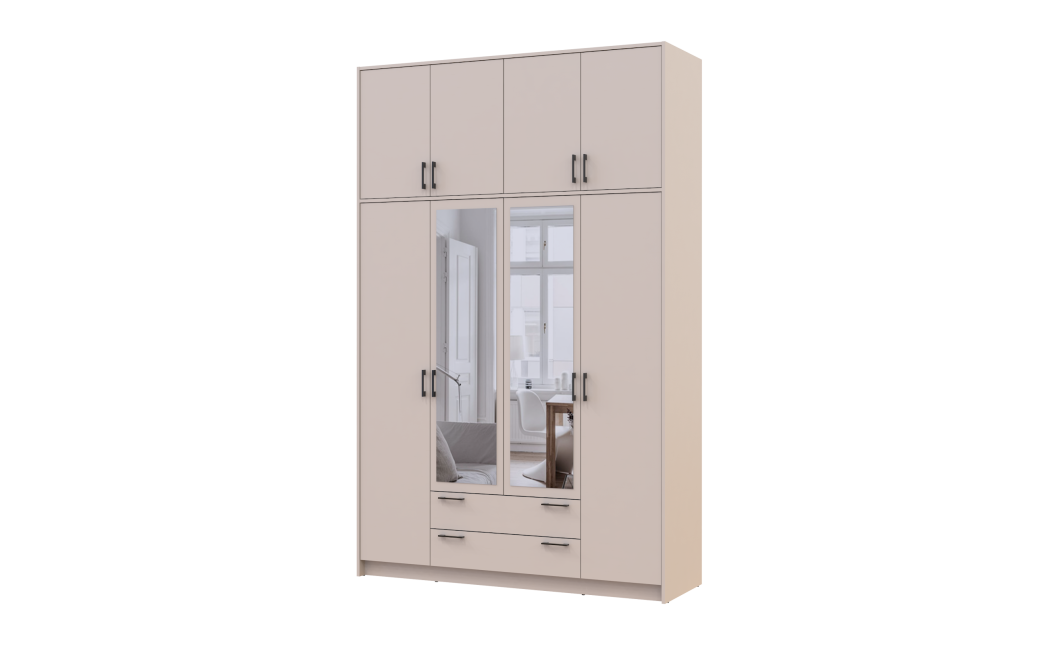Kleiderschrank Doros Rondi mit Drehtüren mit Oberschrank und Spiegel Kaschmir 4 Türen 160x52x260 (80738489)