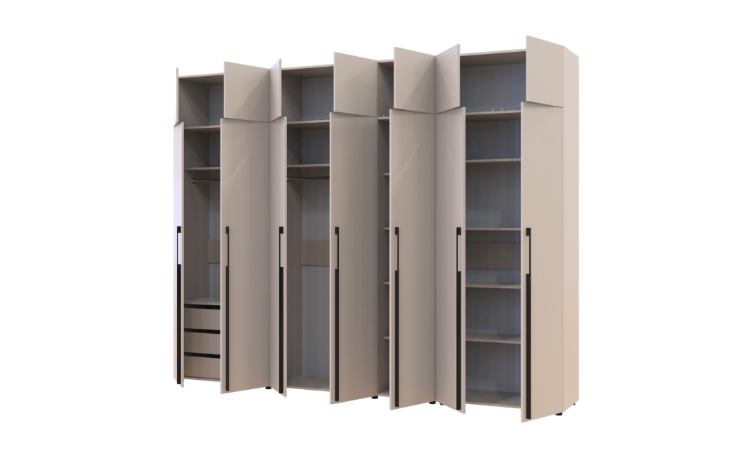 Kleiderschrank mit Schubladen, Regalen und Aufsatz Doros Kasper Kaschmir 2+3+2 Türen 315x48x245 (42005740)