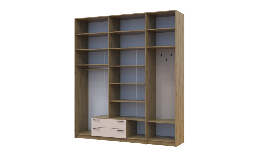 Kleiderschrank Doros Rondi mit Kleiderstange, Spiegel und hohem Oberschrank Artisan Eiche/Kaschmir 4 Türen 220x52x260 (42005302)