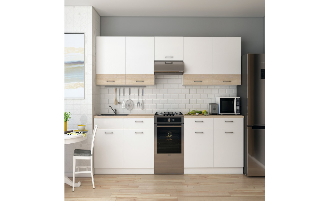Küche Doros Leia 300x60x250 Weiß / Sonoma Eiche (81000008)