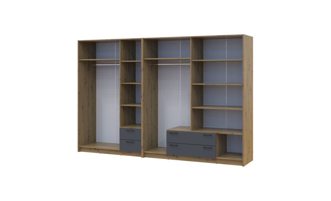 Kleiderschrank mit Spiegel Doros Rondi Artisan Eiche/Graphit 3+4 Türen 281x52x195 (42005697)