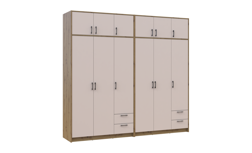 Kleiderschrank mit Aufsatz Doros Rondi Artisan Eiche/Kaschmir 3+3 Türen 242x52x236 (42005670)