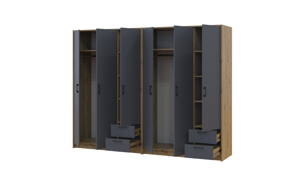 Kleiderschrank Doros Rondi Artisan Eiche/Graphit 3+3 Türen 242x52x195 (42005694)