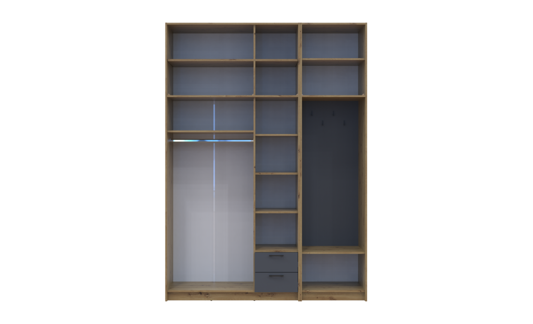 Drehtürenschrank Doros Rondi mit Kleiderstange und hohem Oberschrank Artisan Eiche/Graphitgrau 3 Türen 181x52x260 (42005289)