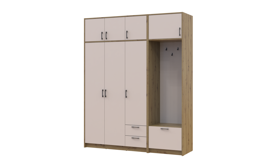 Kleiderschrank Doros Rondi mit Kleiderstange und Oberschrank Artisan Eiche/Kaschmir 3 Türen 181x52x236 (42005284)
