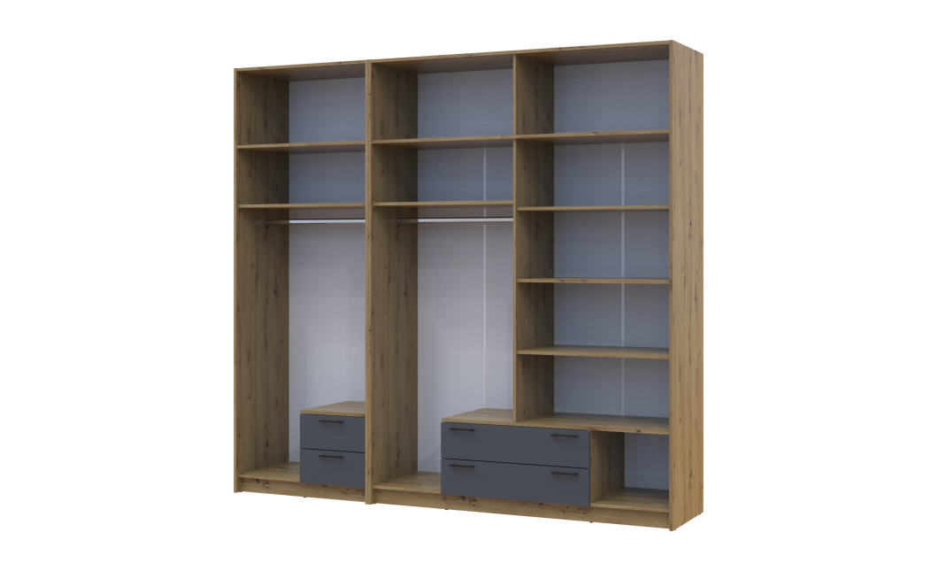 Kleiderschrank mit Spiegel und Aufsatz Doros Rondi Artisan Eiche/Graphit 2+4 Türen 242x52x236 (42005705)