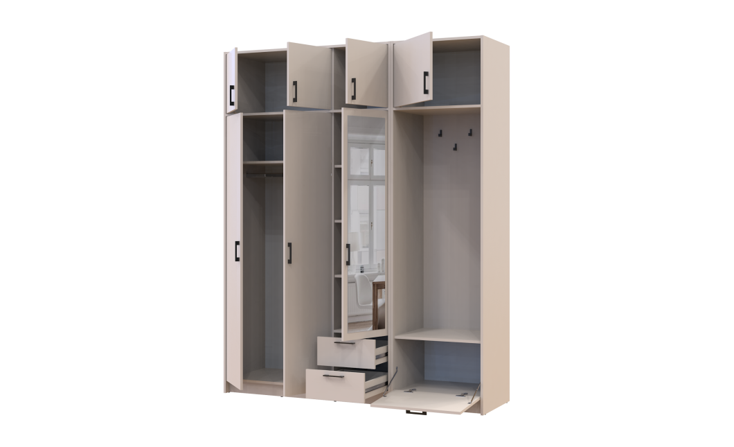 Kleiderschrank Doros Rondi mit Kleiderstange, Spiegel und Oberschrank Kaschmir 3 Türen 181x52x236 (42005404)