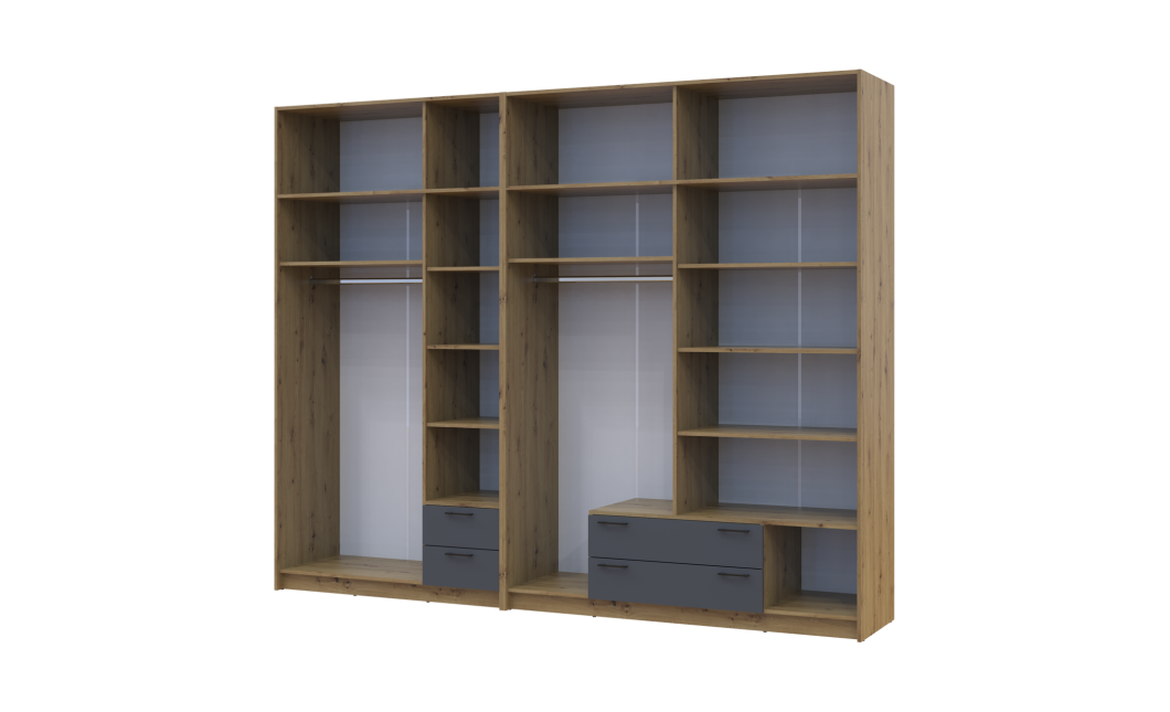 Kleiderschrank mit Spiegel und Aufsatz Doros Rondi Artisan Eiche/Graphit 3+4 Türen 281x52x236 (42005709)