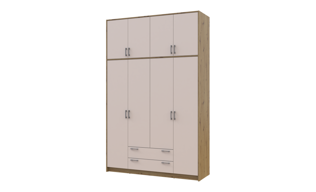 Kleiderschrank Doros Rondi mit Drehtüren mit Oberschrank Artisan Eiche / Kaschmir 4 Türen 160x52x260 (42005194)
