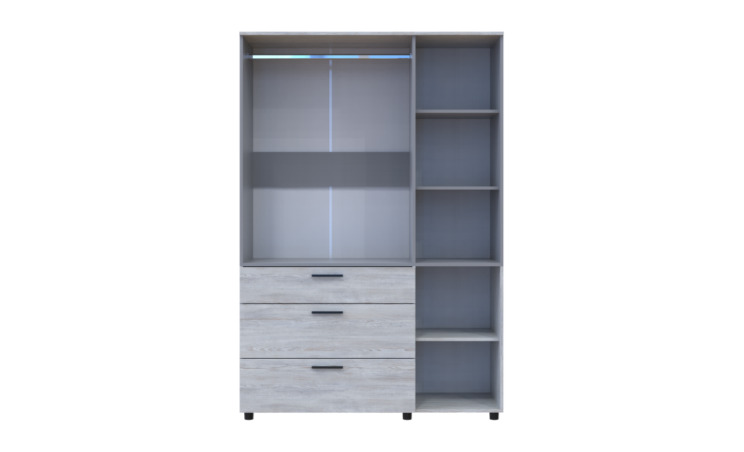 Kleiderschrank Doros Thorn Natti Kiefer/Grau 3 Türen 3 Schubladen Kleiderstange 135x51,6x200 (44900513)