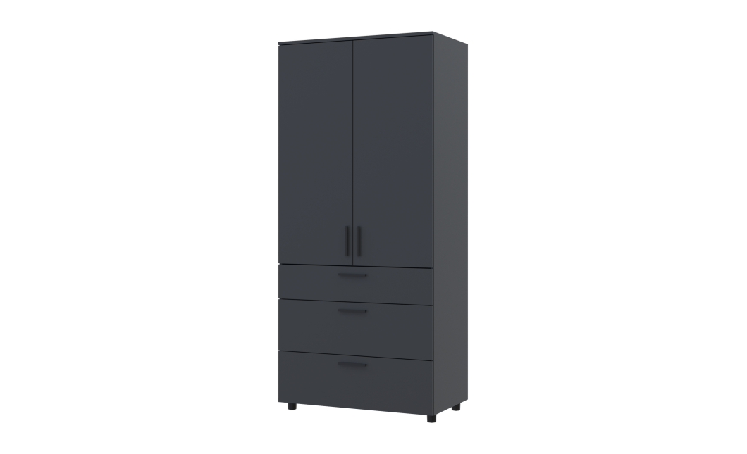 Kleiderschrank Doros Thorn Anthrazit 2 Türen 3 Schubladen Kleiderstange 90x51,6x200 (44900445)