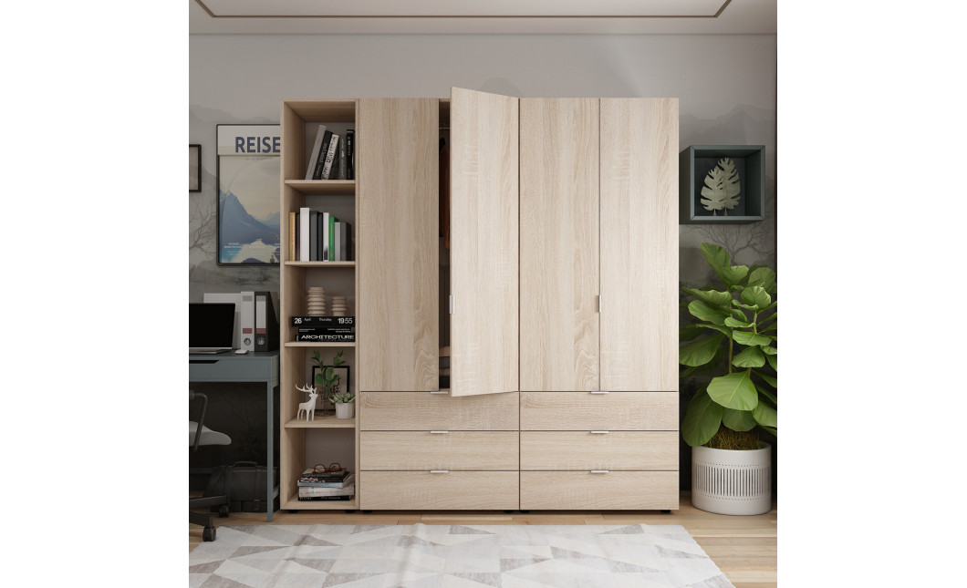 Kleiderschrank Doros Gelar Sonoma Eiche 2+2 Türen mit offenem Regal 193,2x49,5x203,4 (42005044)